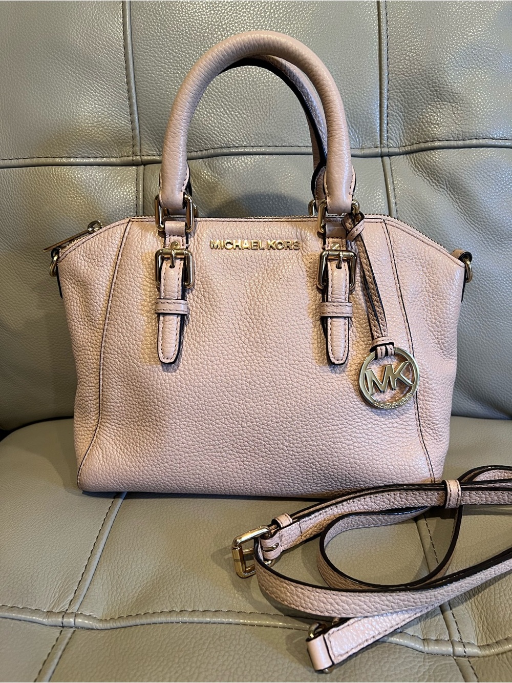 Michael Kors Ciara Pebbled Leather Bag Messenger Crossbody Medium Pink Blush